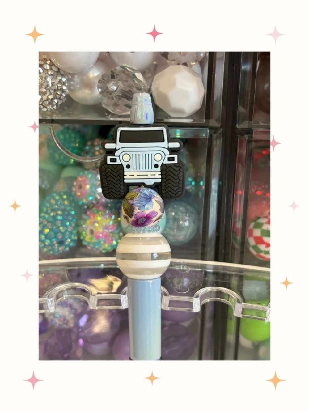 Handmade Girl Jeep Blue Beaded Pen